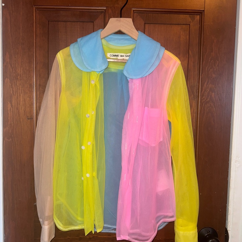 Comme des Garcons Sheer Blue, Pink and Yellow Shirt